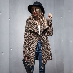 Leopard Waterfall Collar Teddy Coat